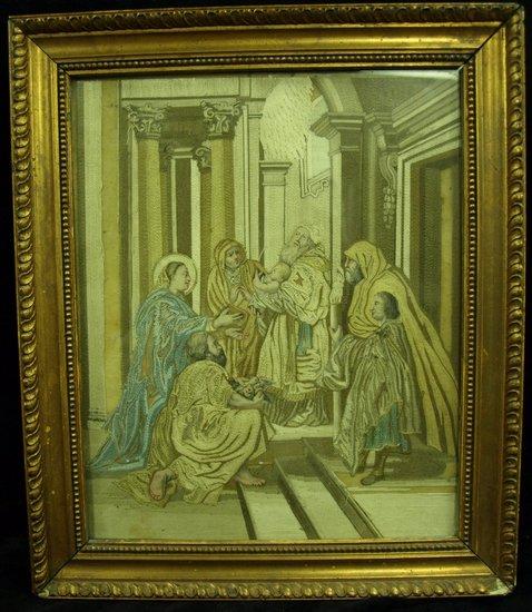 Appraisal: A George III needlework picture The Presentation of Christ in