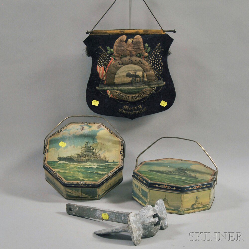 Appraisal: Four Naval Collectibles two lithographed biscuit tins with decoration of