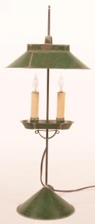 Appraisal: Jerry Martin Green Tin Student Lamp Double Socket with sand