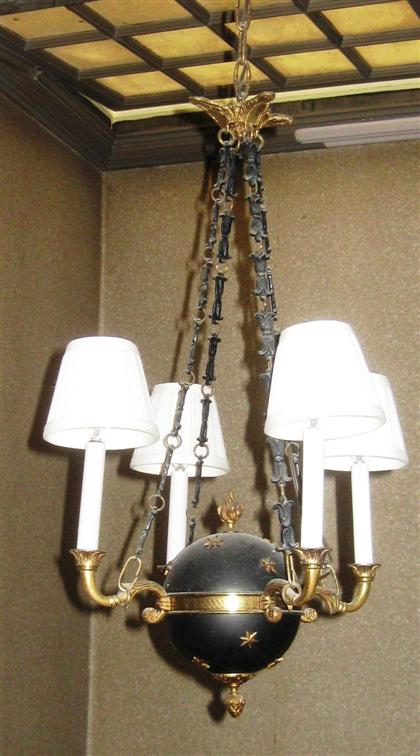 Appraisal: Neoclassical gilt bronze and black lacquer hanging light fixtureearly th