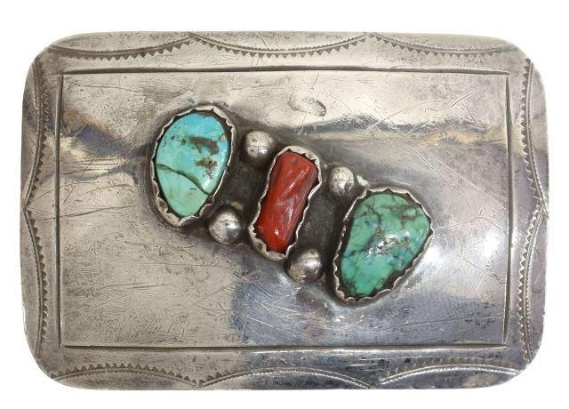 Appraisal: Native American silver content unknown belt buckle likely Navajo with