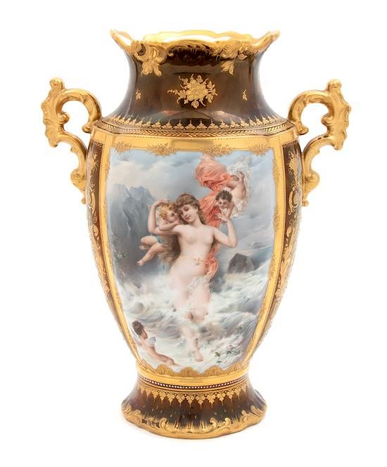 Appraisal: A Royal Vienna Porcelain Two-Handle Vase Height inches A Royal