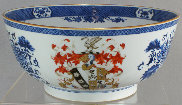 Appraisal: Chinese Export porcelain Armorial lg punch bowl in underglaze blue