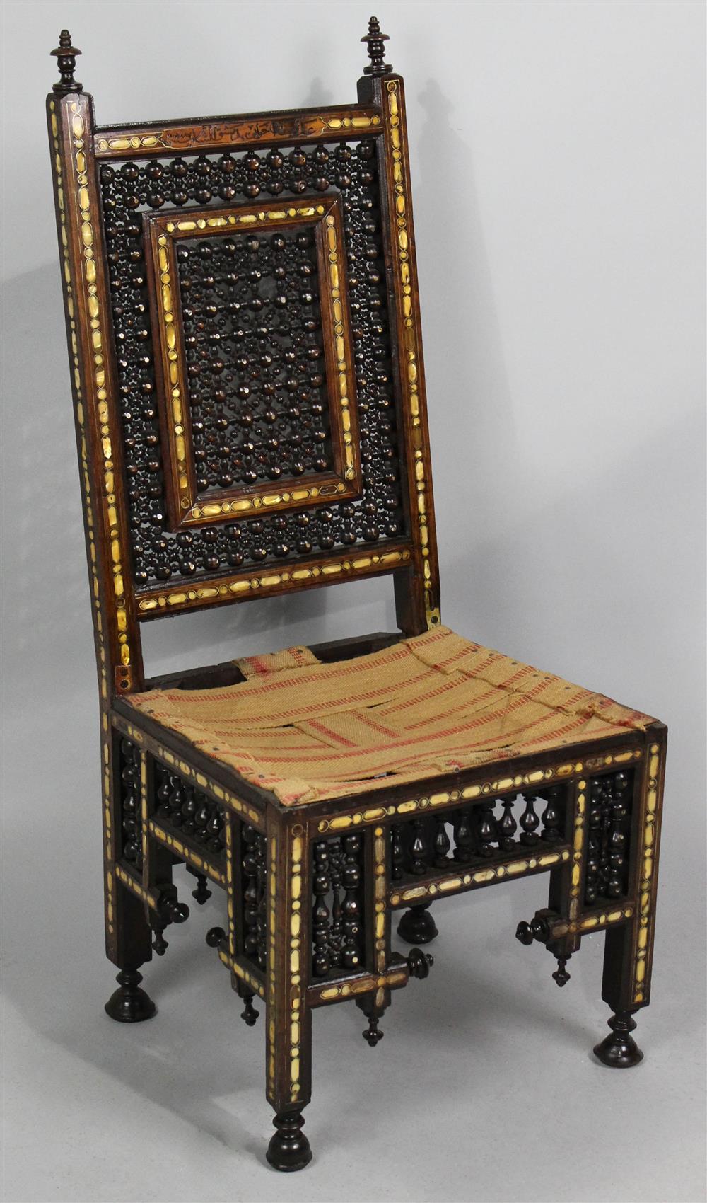 Appraisal: SYRIAN MOTHER OF PEARL INLAID SIDE CHAIR th Century signed