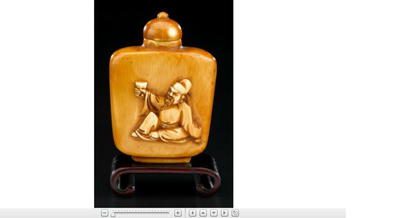 Appraisal: Chinese carved ivory snuff bottleThe incised and penworked bottle with