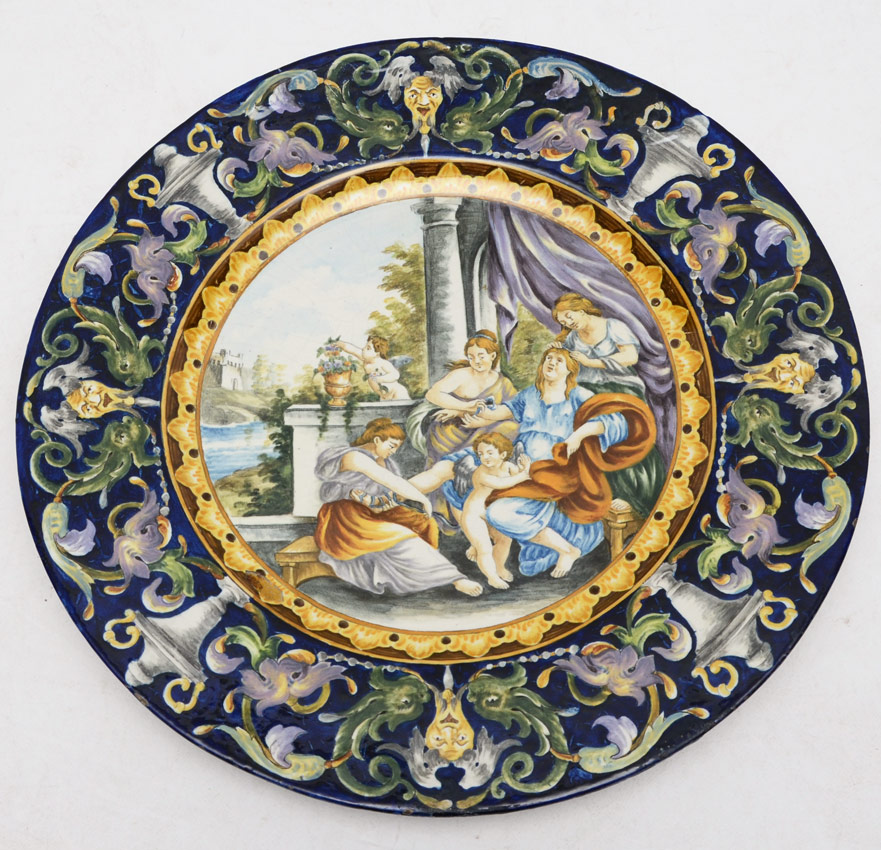 Appraisal: LARGE DERUTA ITALIAN FAIENCE CHARGER Hand painted Deruta attributed charger