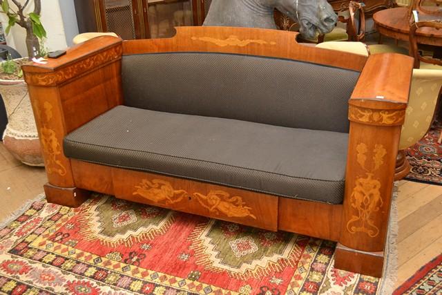 Appraisal: AN IMPRESSIVE BIEDERMEIER SOFA IN WALNUT FRAME AND MARQUETRY INLAY