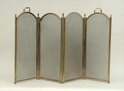 Appraisal: Brass and Wire Mesh Four-Panel Folding Fireplace Screen x in