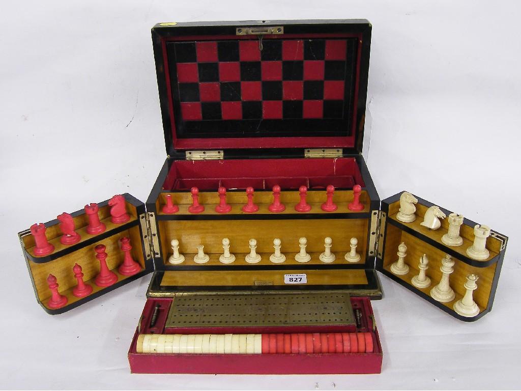 Appraisal: Victorian coromandel cased games compendium the hinged lid and front