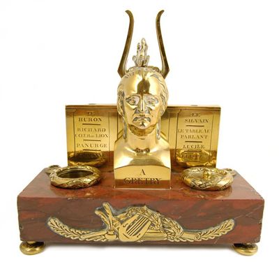 Appraisal: A th century French brass and marble ink stand commemorating