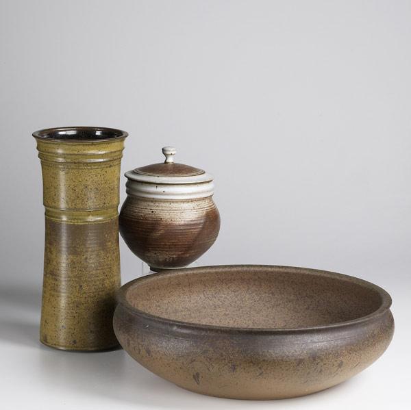 Appraisal: STEPHEN MERRITT Three pieces of stoneware include a low bowl