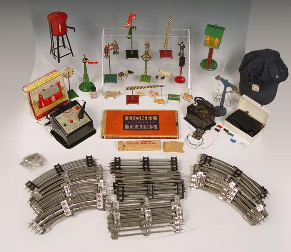 Appraisal: LIONEL O GAUGE MODEL TRAIN ACCESSORIES GROUP To include American