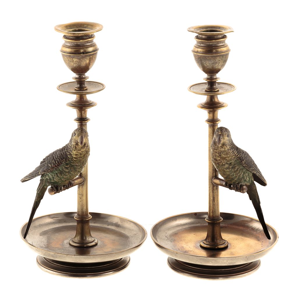 Appraisal: Pair Vienna Bronze Brass Figural Candlesticks Early th century brass