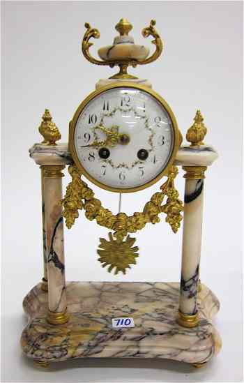 Appraisal: MARBLE AND GILT-BRONZE PORTICO CLOCK French mid- th century having