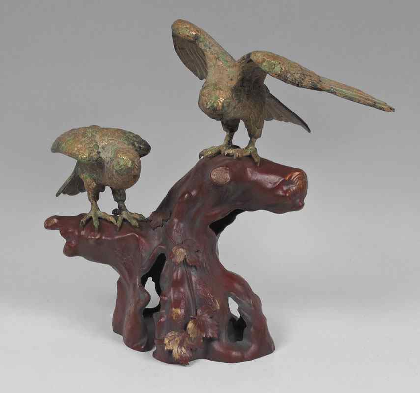 Appraisal: EAGLE SCULPTURE Gilt and patinated eagles ''h x ''