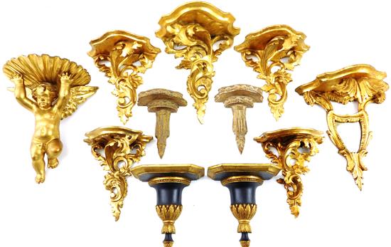 Appraisal: Rococo and Neo-Classical style carved wooden and gilt wall bracket