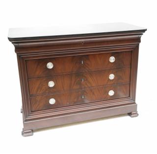 Appraisal: Empire Contemporary four-drawer mahogany chest with marble top W x