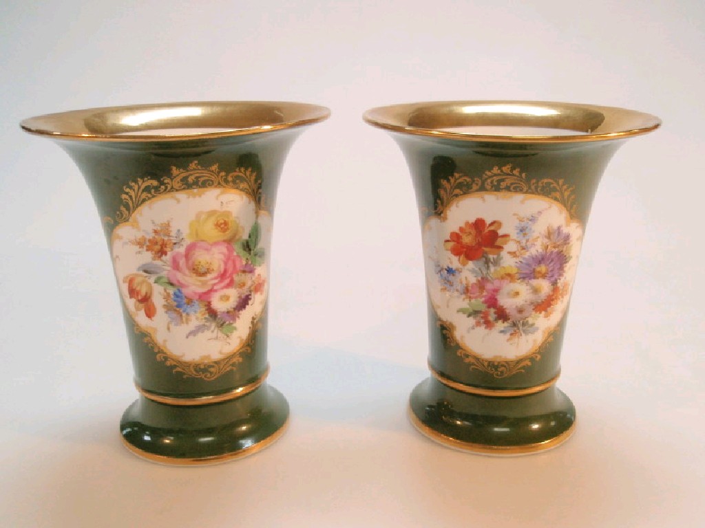 Appraisal: A pair of thC Meissen trumpet shape vases each painted