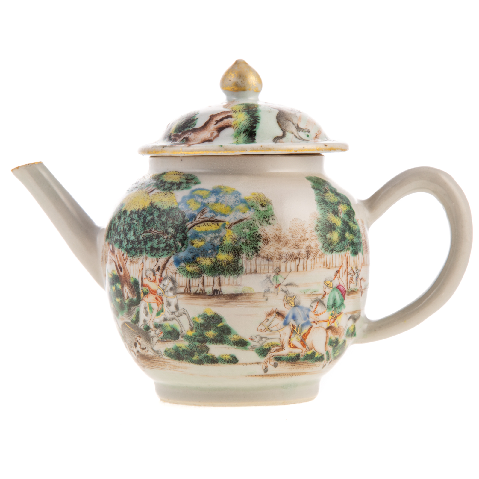 Appraisal: FINE RARE CHINESE EXPORT HUNT SCENE TEAPOT A fine and