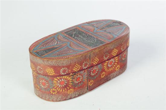 Appraisal: DECORATED BOX Probably Scandinavian nd half- th century Oval bentwood