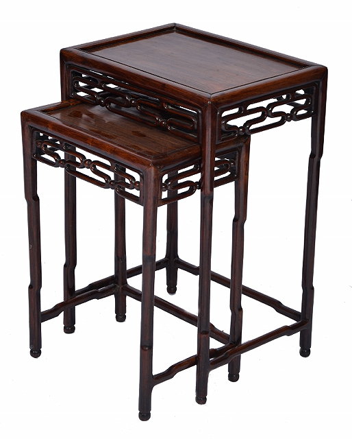 Appraisal: A NEST OF TWO CHINESE HARDWOOD OCCASIONAL TABLES each with