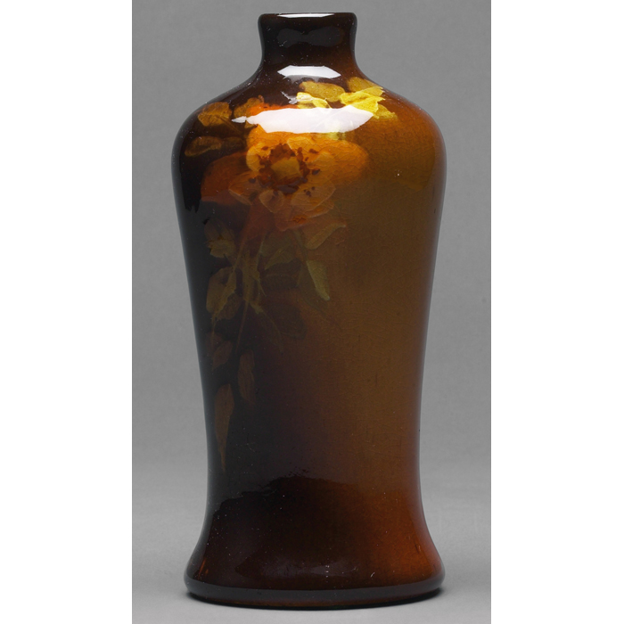 Appraisal: Owens Utopian vase brown glaze with a nicely painted wild