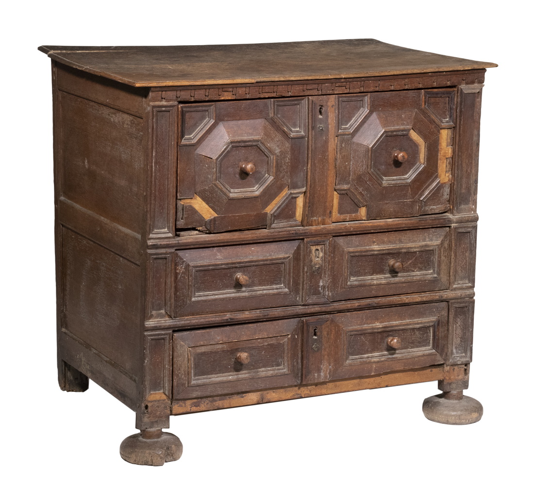 Appraisal: WILLIAM MARY OAK CHEST th c English Joined Three-Drawer Chest