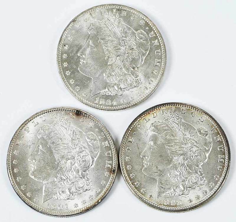 Appraisal: Three Uncirculated New Orleans Morgan Dollars -O -O -O Provenance