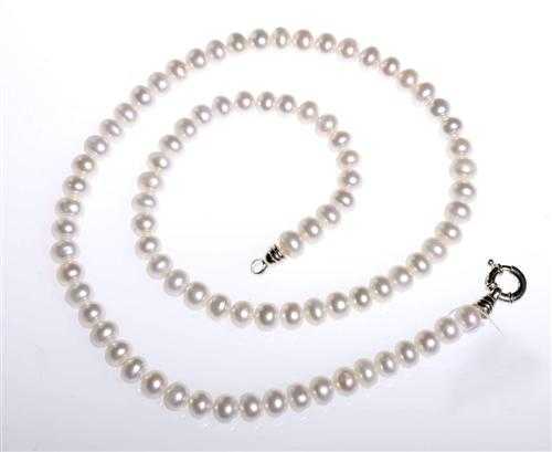 Appraisal: PEARL SAUTOIR WITH BRACELET Silver clasp Long chain of ovoid