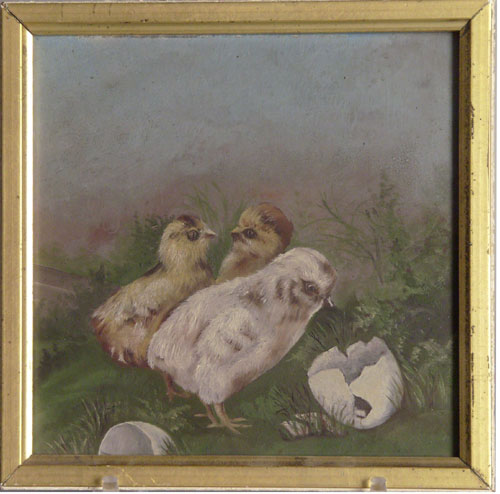 Appraisal: Three oil on board paintings of chicks late th c