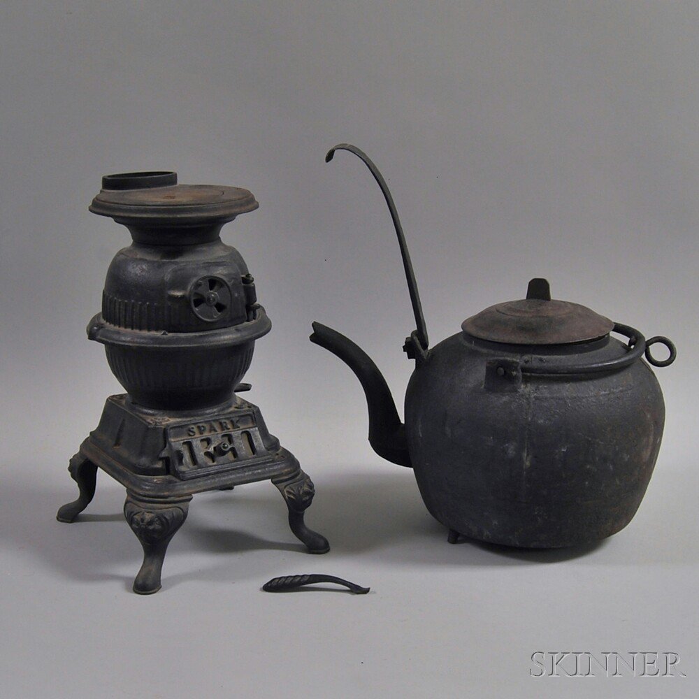 Appraisal: Spark Cast Iron Potbelly Stove and an Iron Kettle th