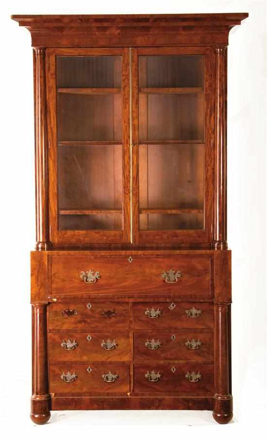 Appraisal: Boston Classical mahogany secretary bookcase circa in the French Restoration