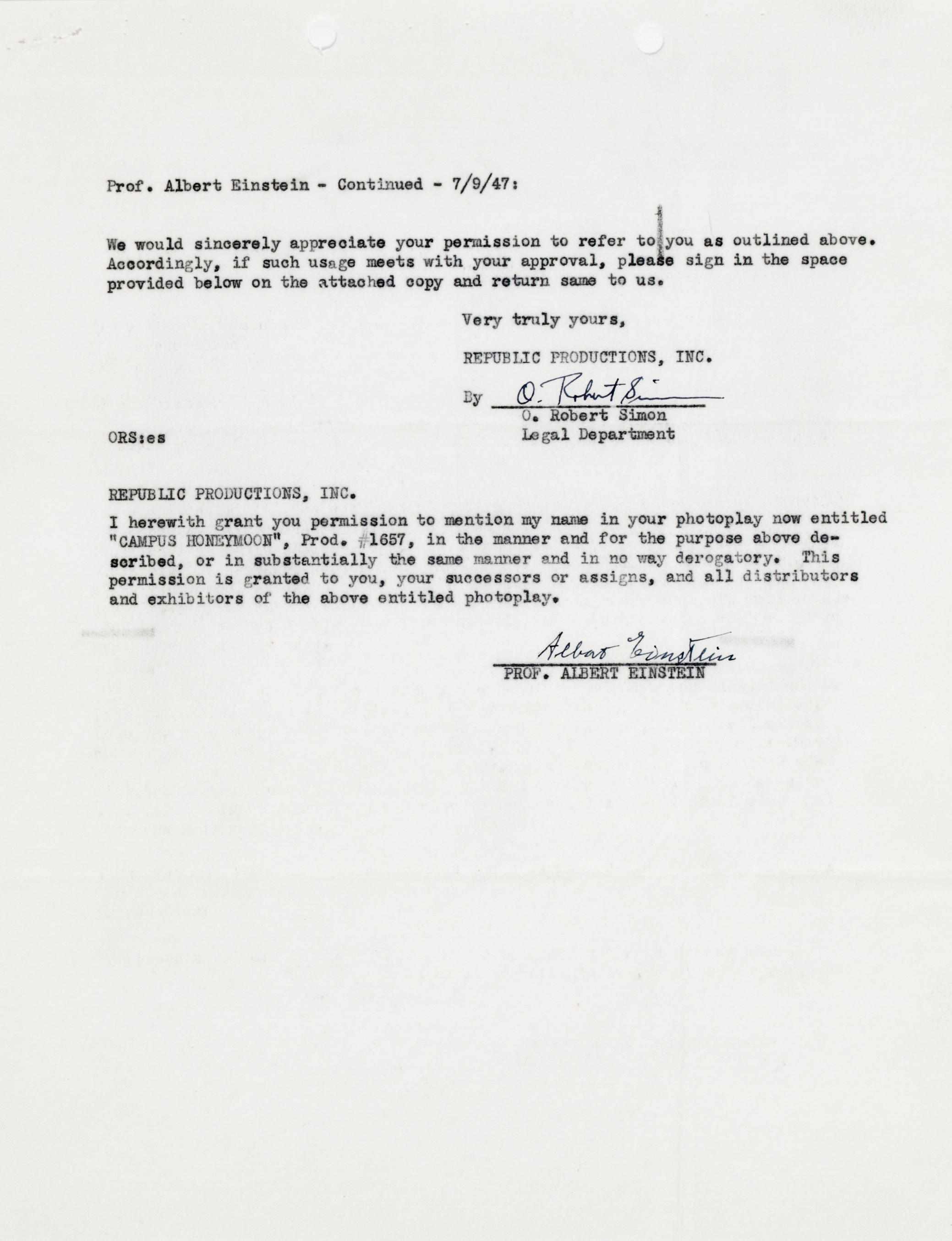 Appraisal: EINSTEIN ALBERT Document Signed ''Albert Einstein'' pp to Princeton July