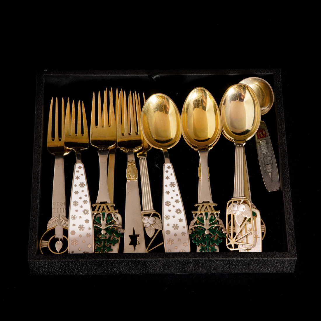 Appraisal: SIX DANISH MICHELSEN NOVELTY ENAMELED STERLING FORKS Six Danish Michelsen