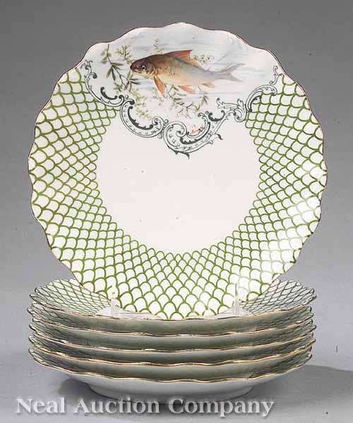 Appraisal: A Set of Six Limoges Porcelain Fish Plates c marked