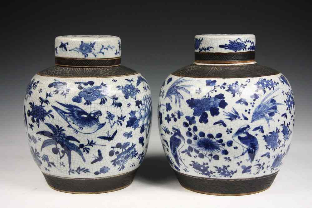 Appraisal: PAIR CHINESE PORCELAIN JARS - Large Pair of Chinese Crackleware