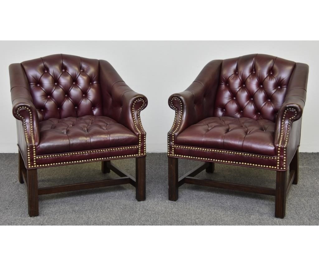 Appraisal: Pair of Hancock Moore shark tank leather burgundy chairs with