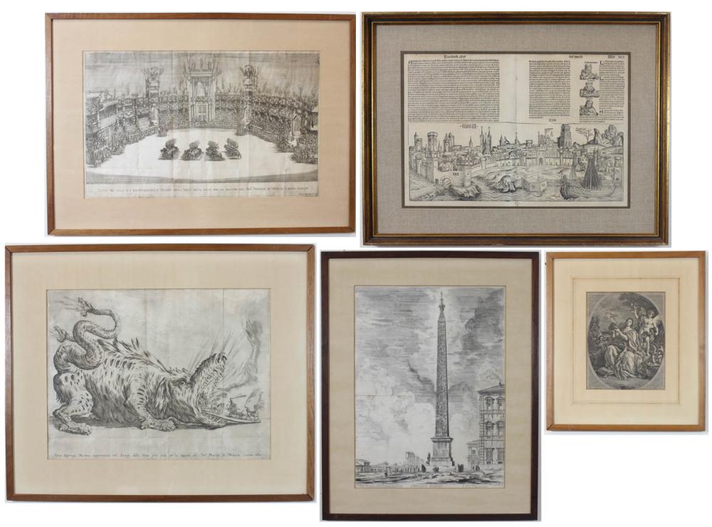 Appraisal: FIVE EARLY PRINTS View of Cologne a page from the