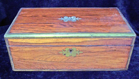 Appraisal: A th Century rosewood and brass inlaid writing box the