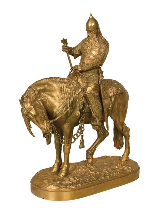 Appraisal: EVGENY ALEKSANDROVICH LANSERE Russian - The Warrior Bronze with gold