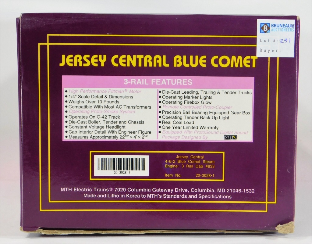 Appraisal: MTH JERSEY CENTRAL - - BLUE COMET STEAM ENGINE United