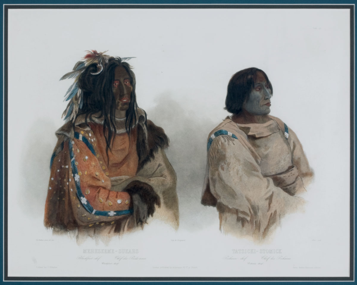 Appraisal: COLORED LITHOGRAPH OF TWO INDIAN CHIEFS quot MEHKSSKEME-SUKAHS quot AND