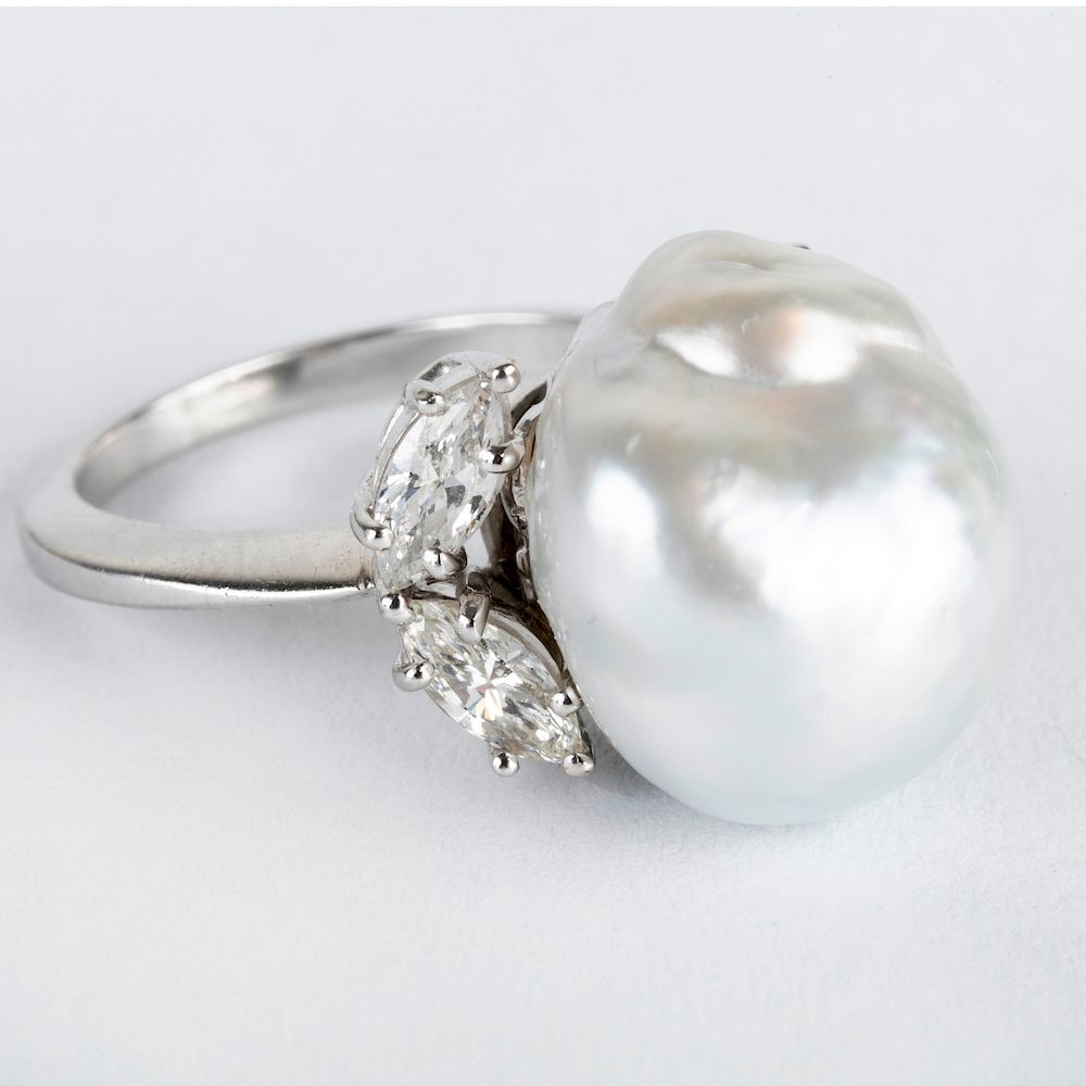 Appraisal: David Webb Cultured Baroque Pearl Platinum and Diamond Ring David