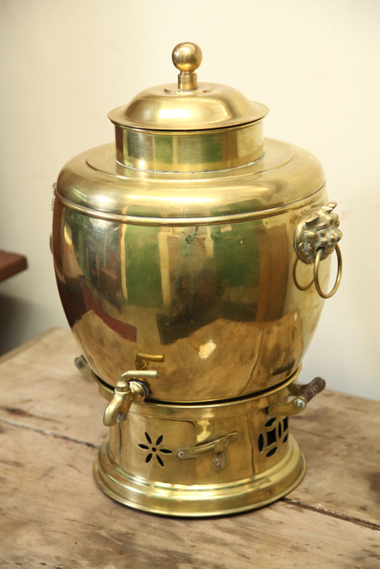 Appraisal: SAMOVAR Brass with the bottom having wood handles and the