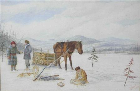 Appraisal: THOMAS A GREGOR CANADIAN LATE TH CENTURY MENDING THE SNOWSHOES