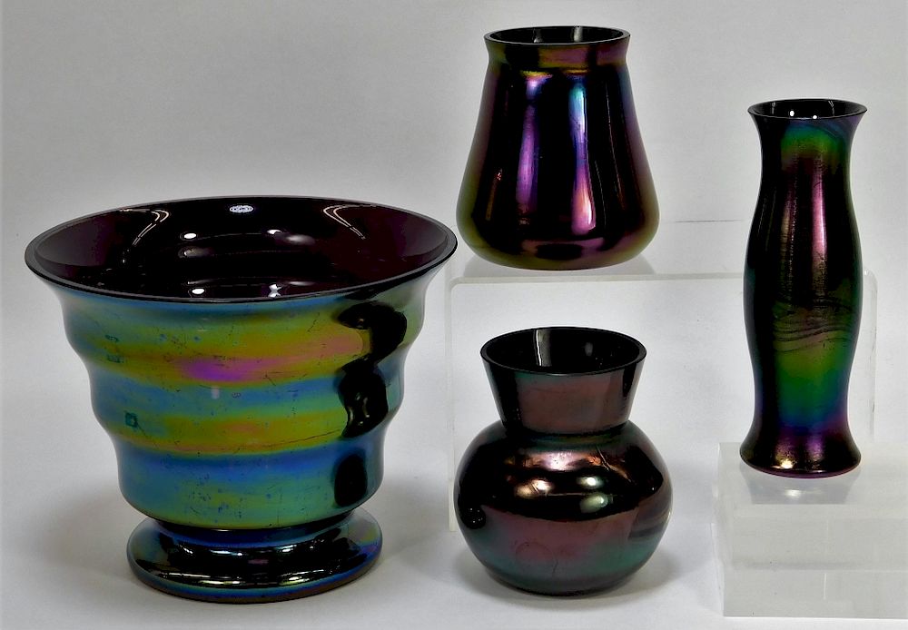 Appraisal: Kralik Oil Spill Bohemian Art Glass Vases Bohemia th Century