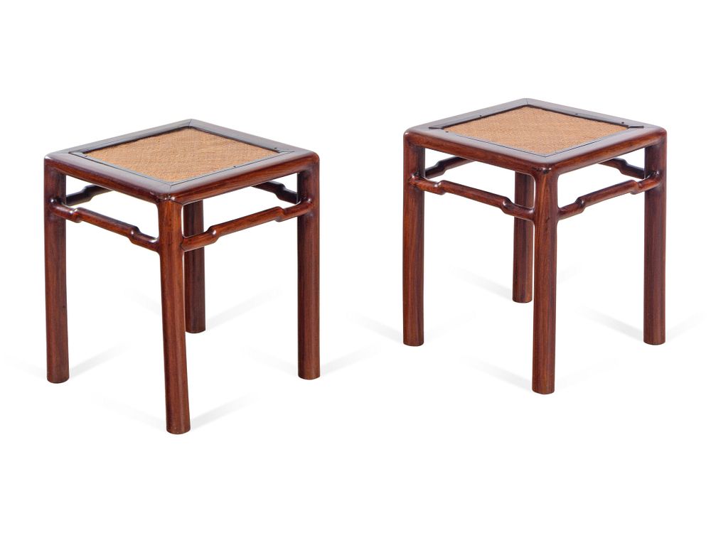 Appraisal: A Pair of Chinese Hardwood Square Stools A Pair of