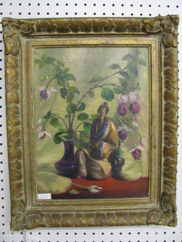 Appraisal: Innocenzo Daraio Oil still life with flowers mudman figure signed