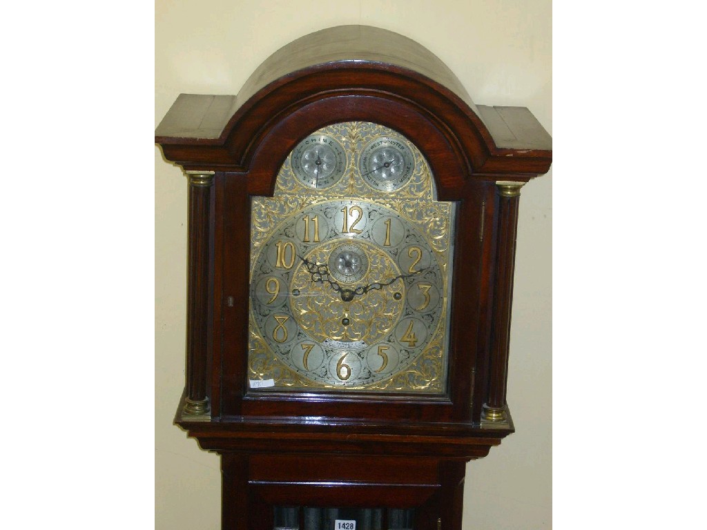 Appraisal: An Edwardian mahogany long case clock with -train movement with