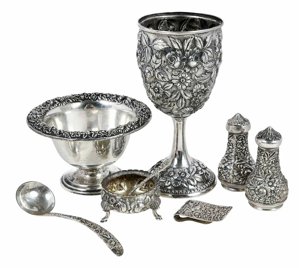 Appraisal: Eight Repousse Sterling Table Items Baltimore Maryland th century including